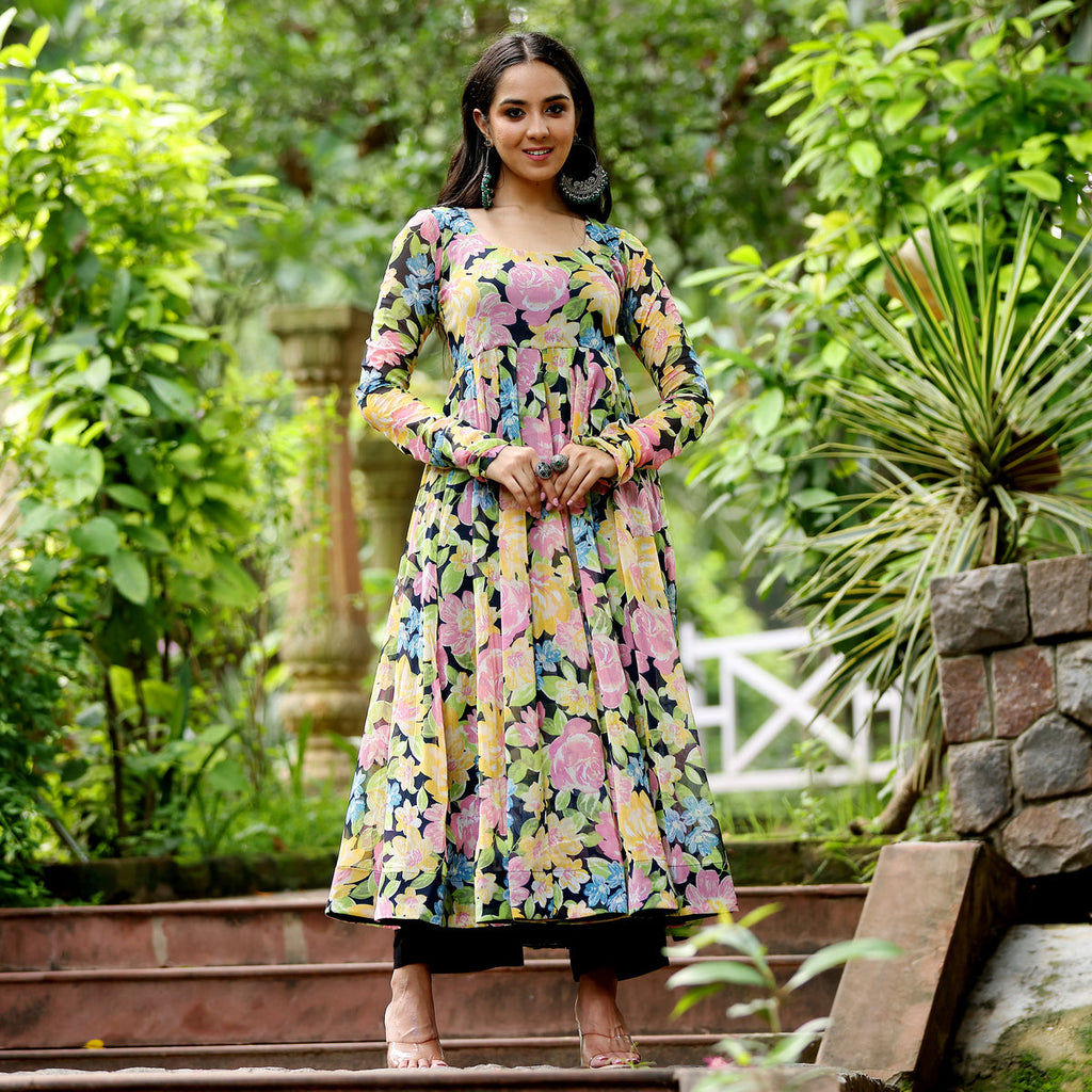 Vivid Floral Georgette Kurta