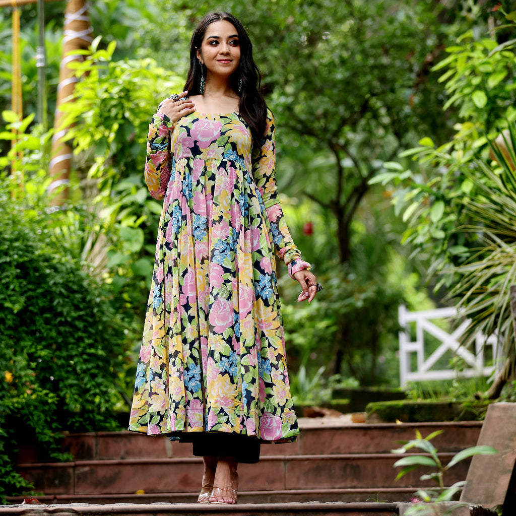 Vivid Floral Georgette Kurta