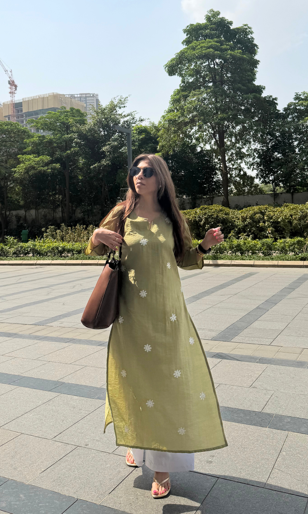 Olive Flower Embroidered Kurta