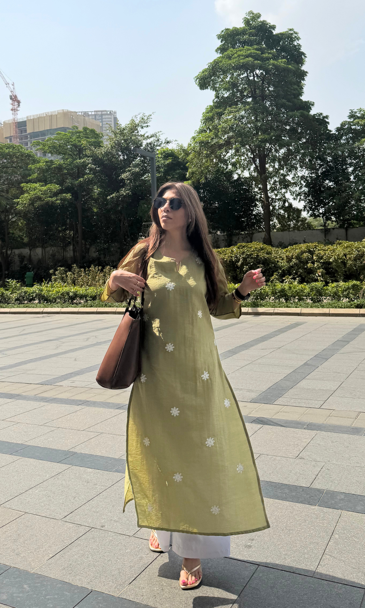 Olive Flower Embroidered Kurta