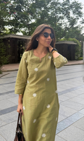 Olive Flower Embroidered Kurta
