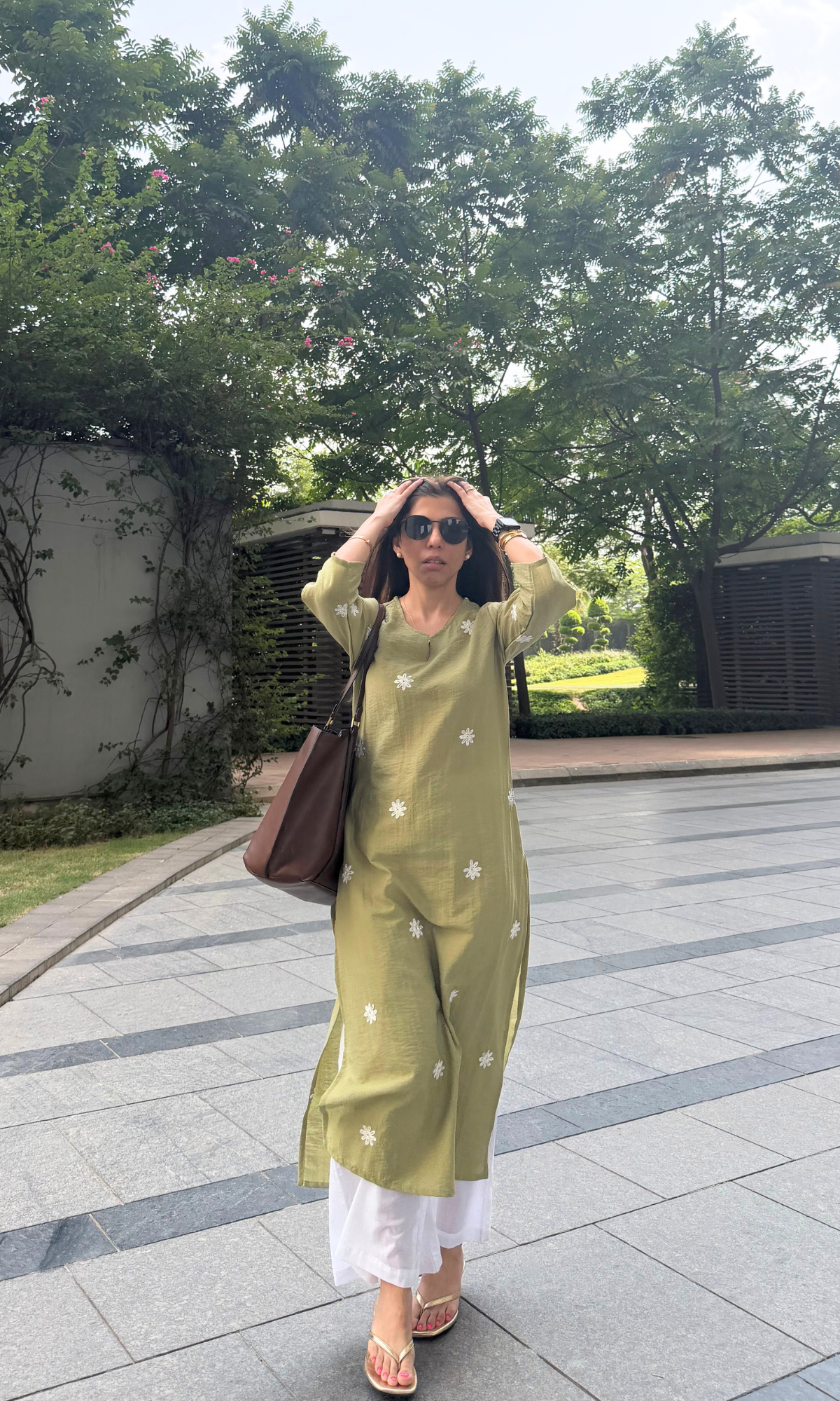 Olive Flower Embroidered Kurta