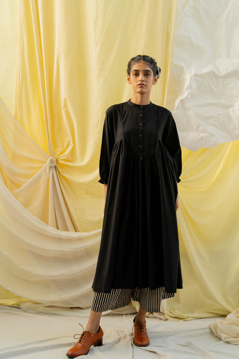 Co-ord Set of 2 - Side Pleat Kurta & Culotte - Black