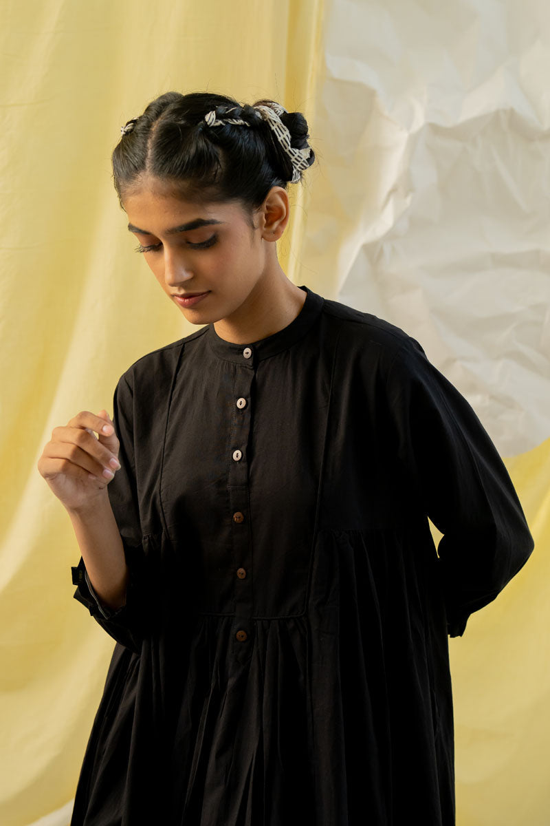 Co-ord Set of 2 - Side Pleat Kurta & Culotte - Black