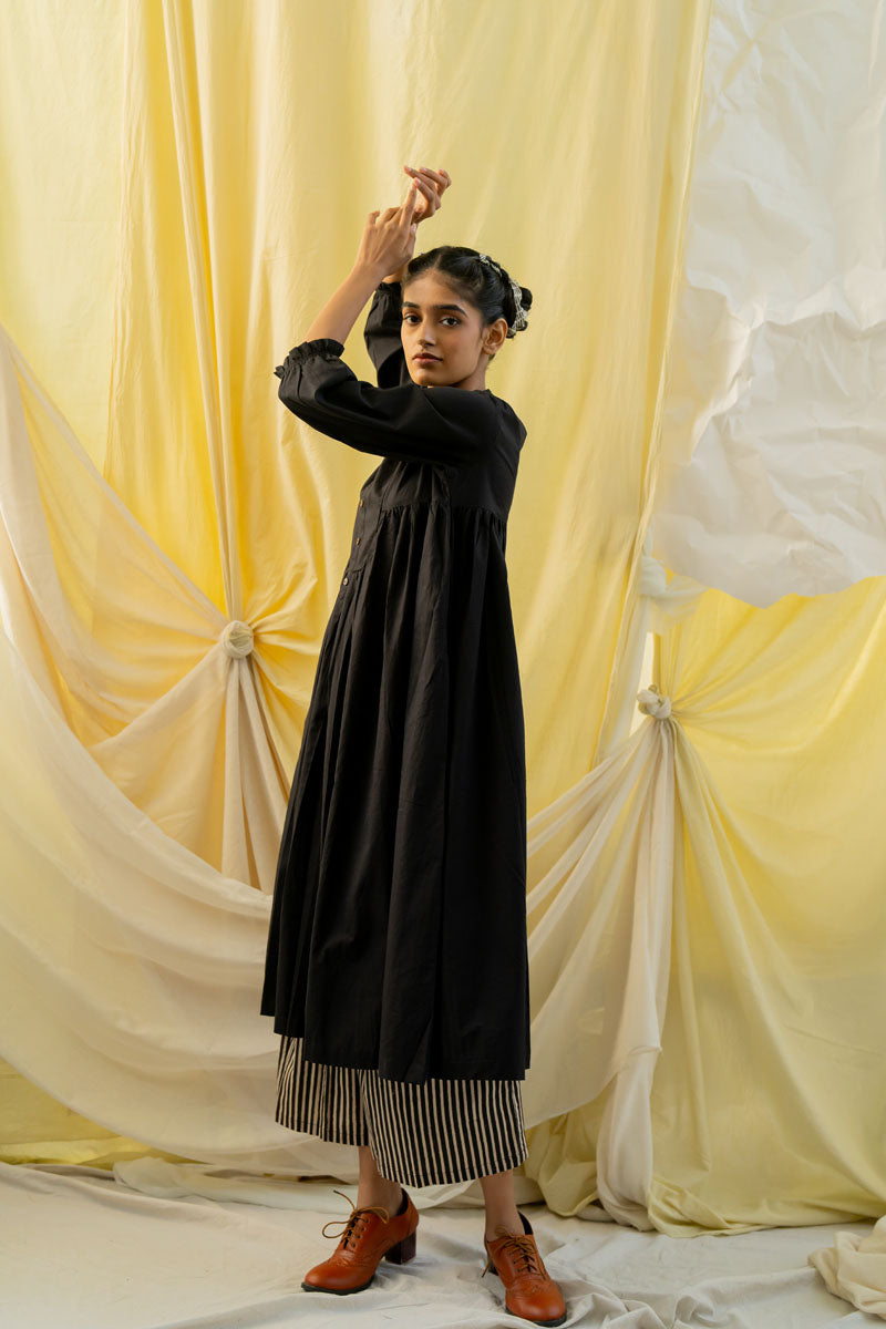 Co-ord Set of 2 - Side Pleat Kurta & Culotte - Black