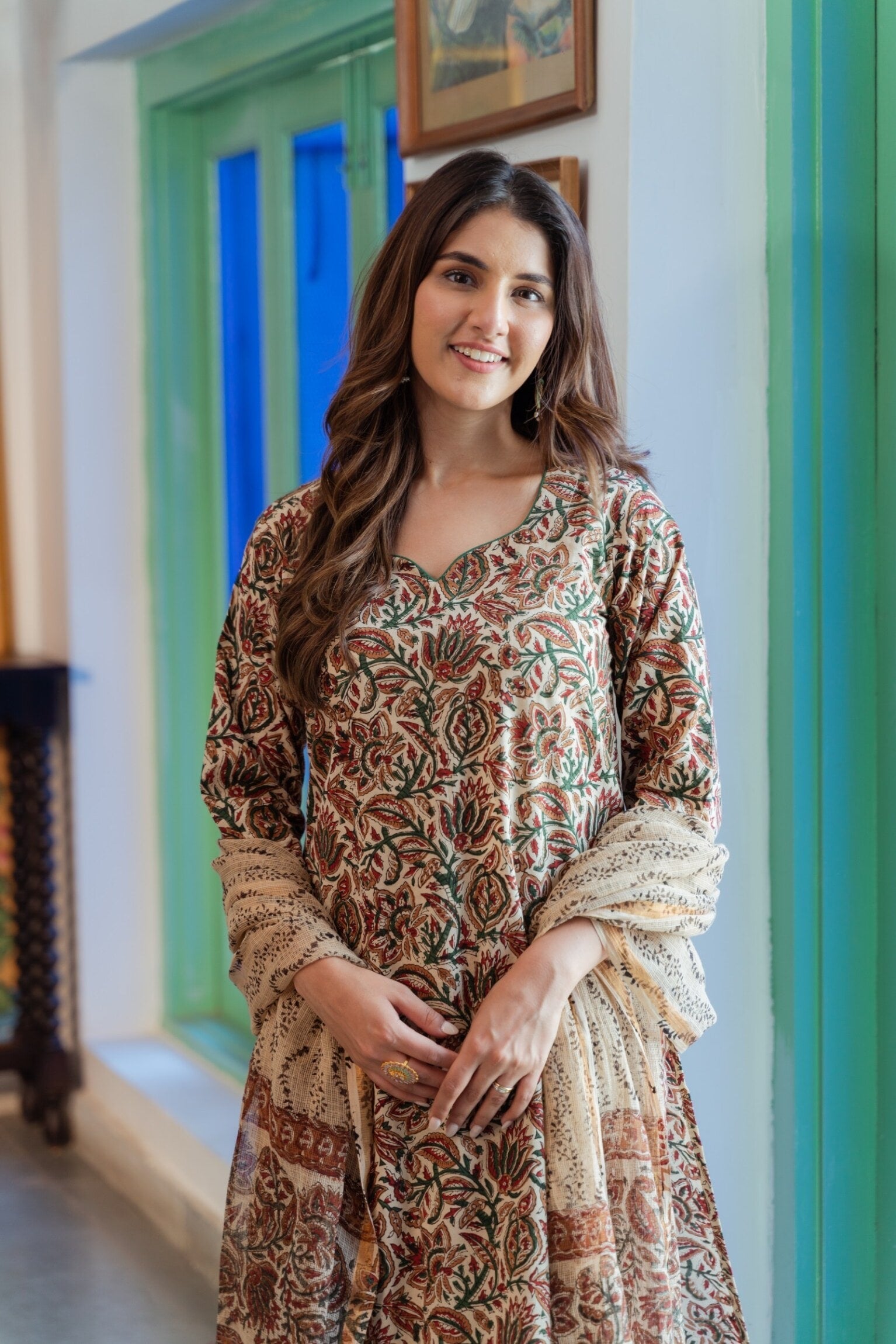 Beige Kalamkari suit set