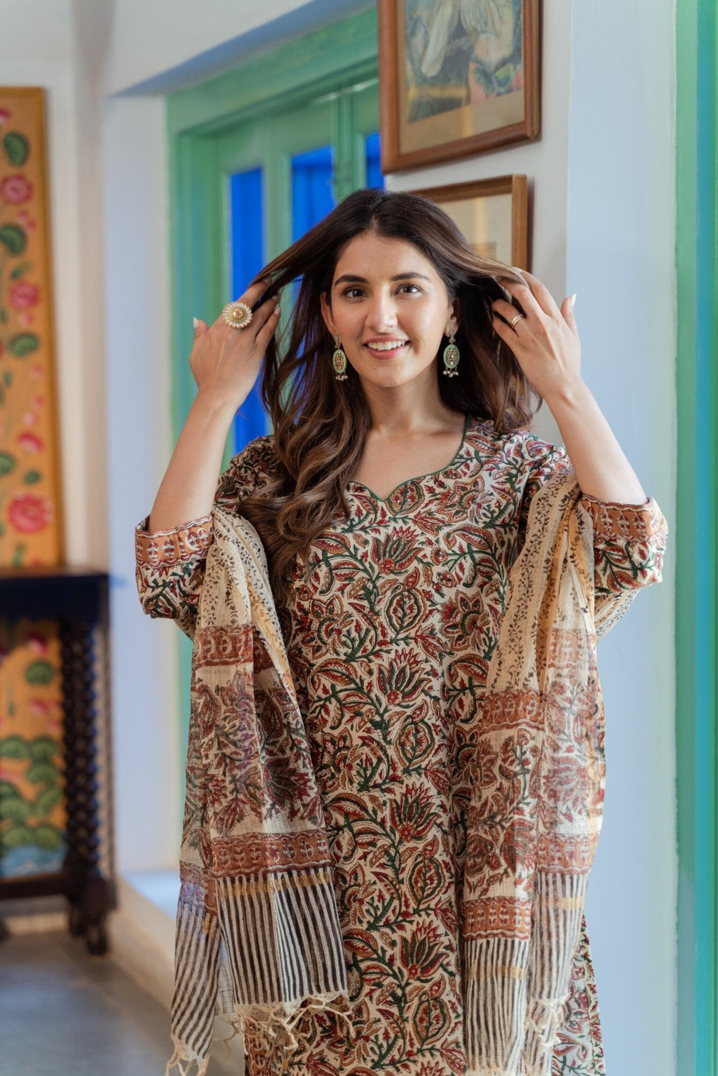 Beige Kalamkari suit set