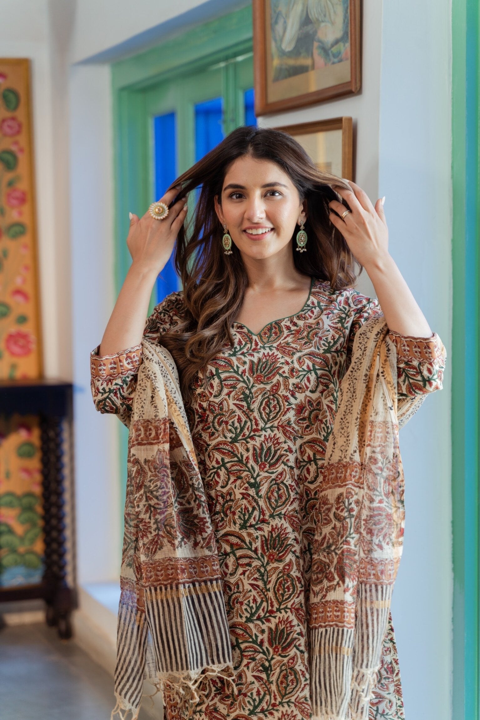 Beige Kalamkari suit set