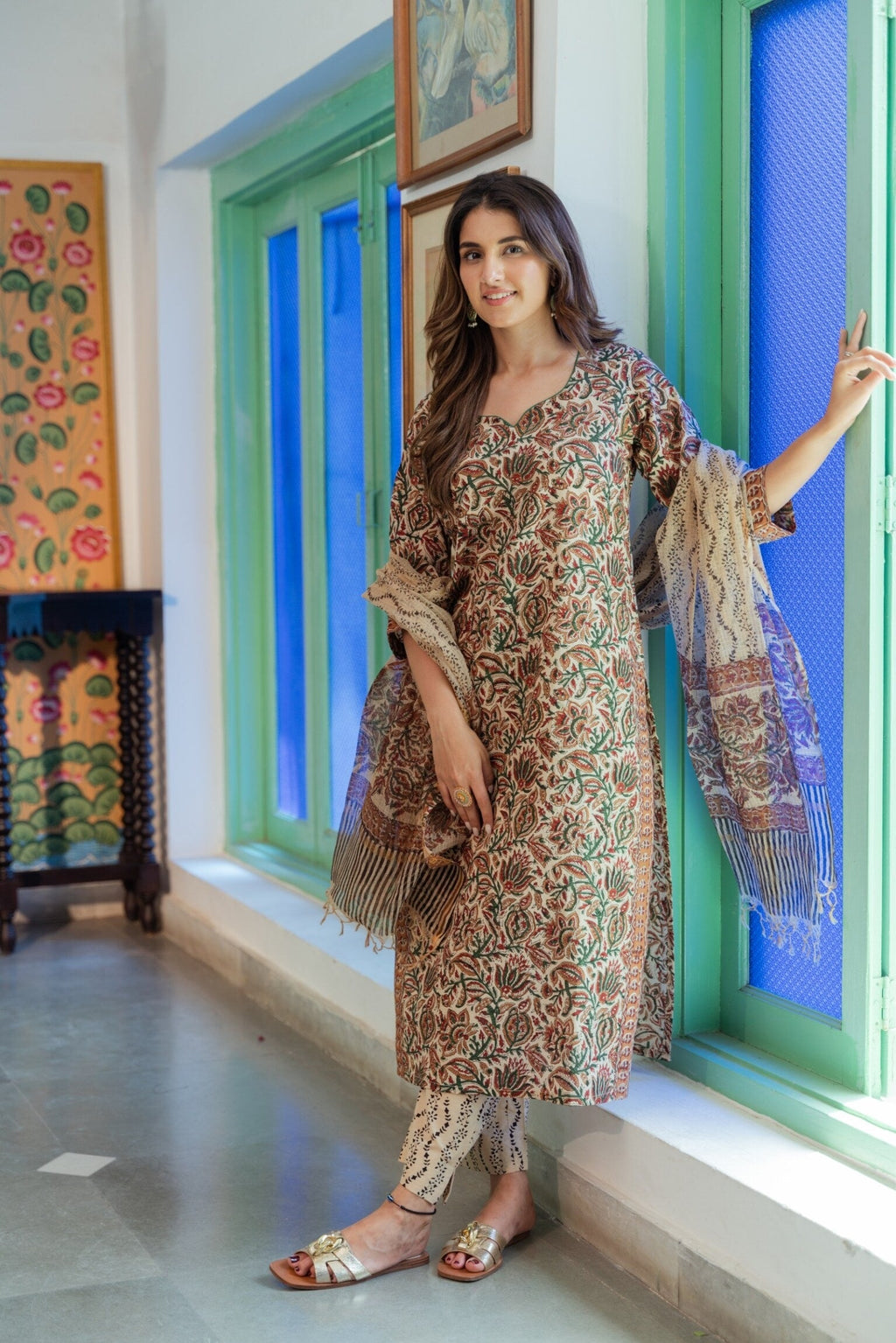 Beige Kalamkari suit set