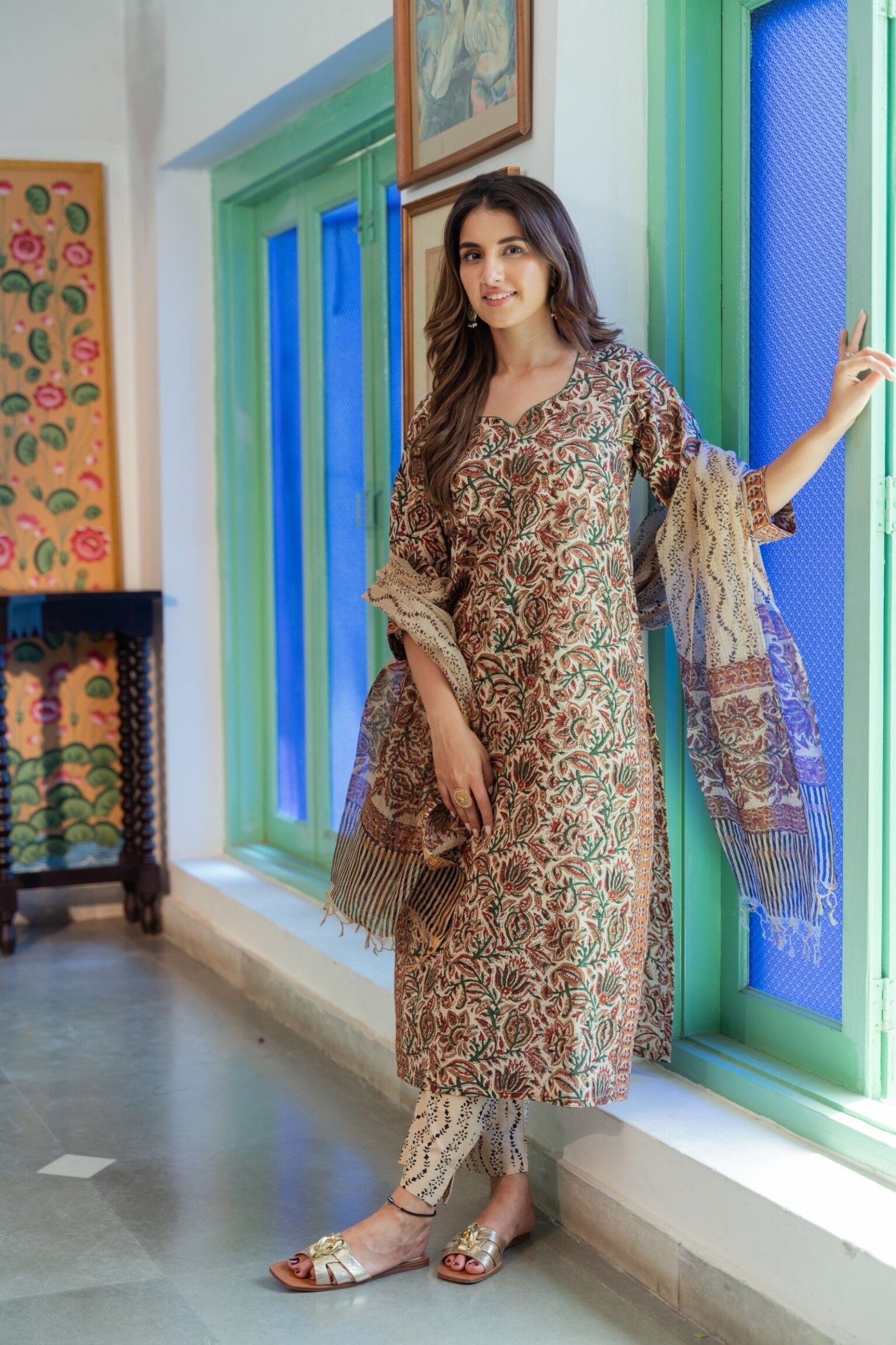 Beige Kalamkari suit set