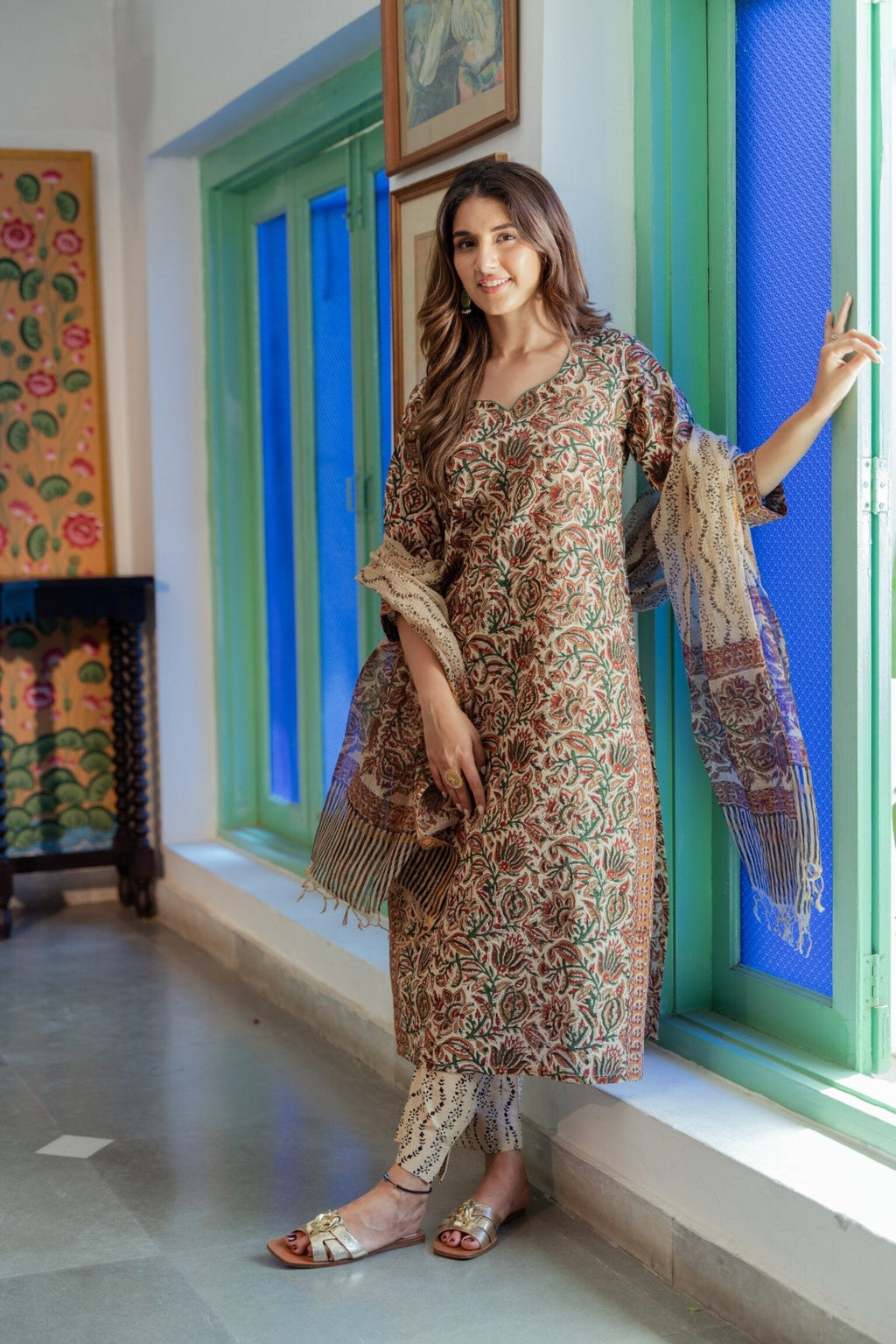 Beige Kalamkari suit set