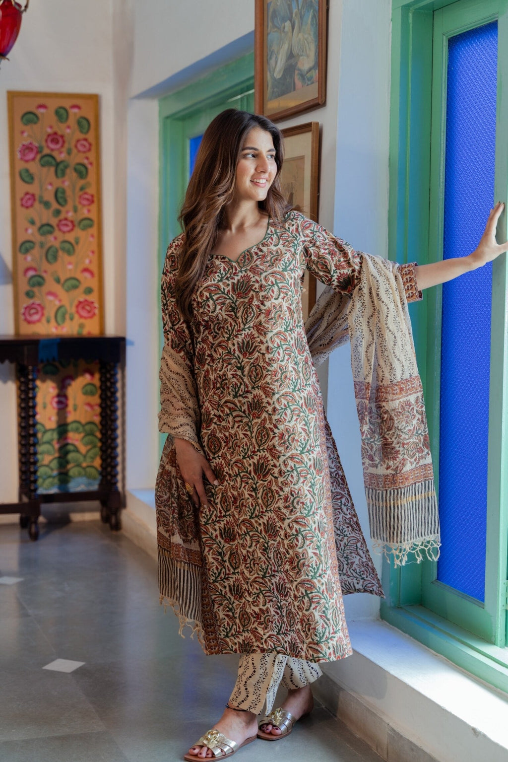 Beige Kalamkari suit set