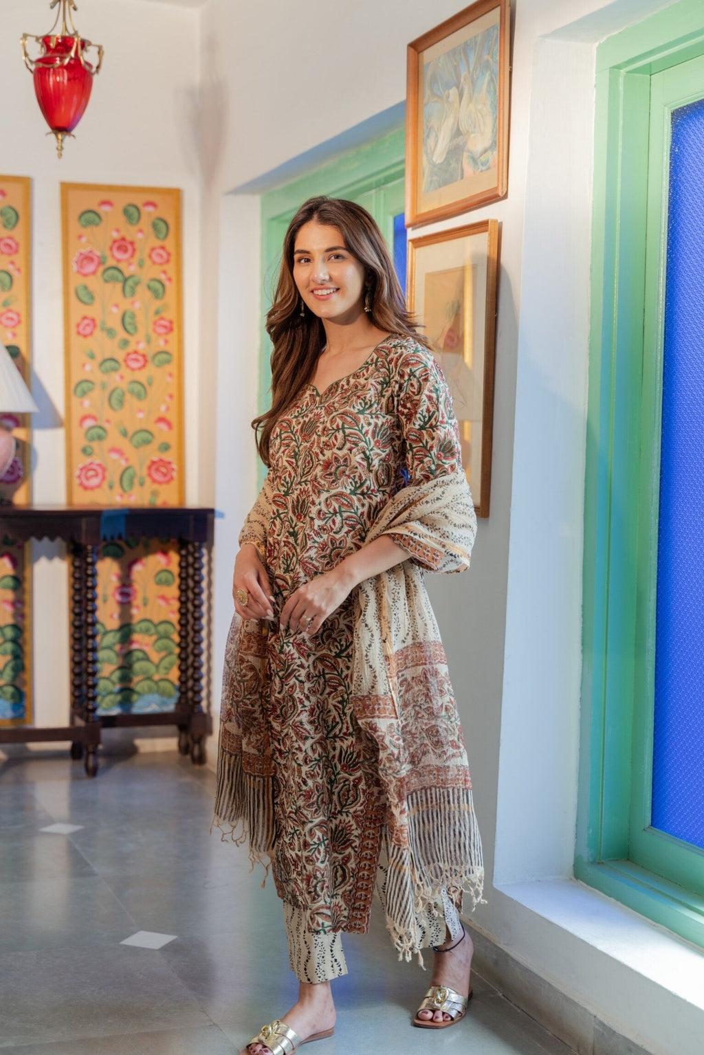 Beige Kalamkari suit set