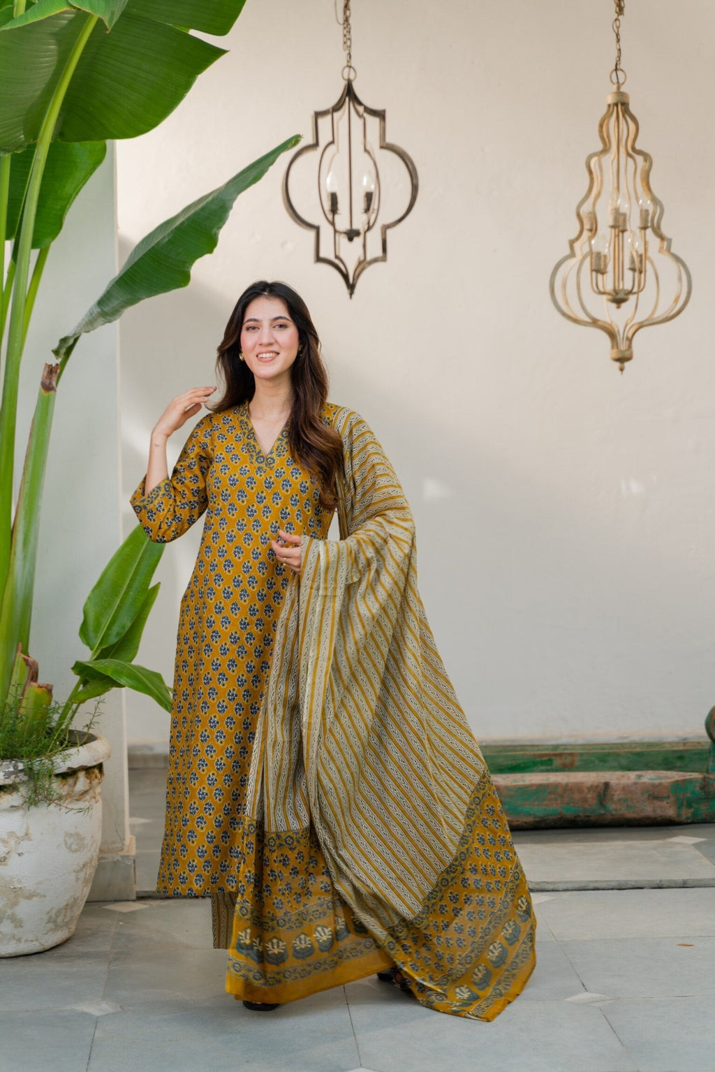 Ochre Yellow Cotton suit set