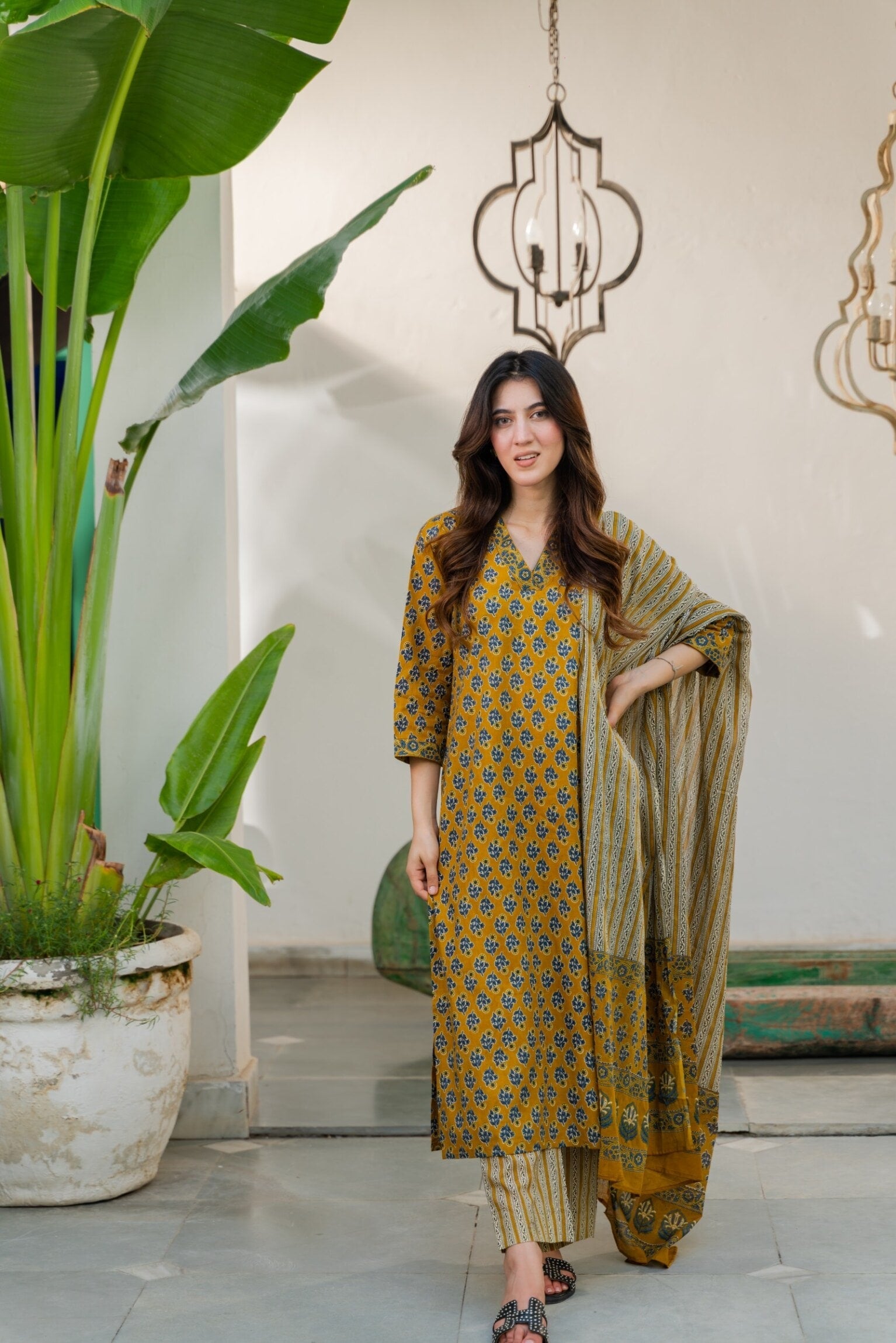 Ochre Yellow Cotton suit set