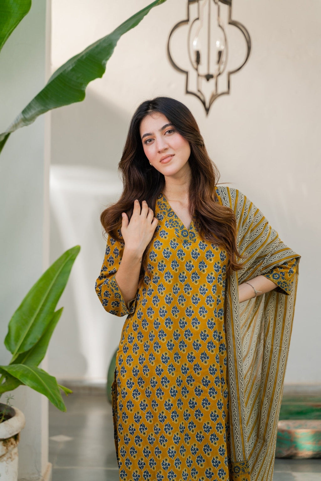 Ochre Yellow Cotton suit set