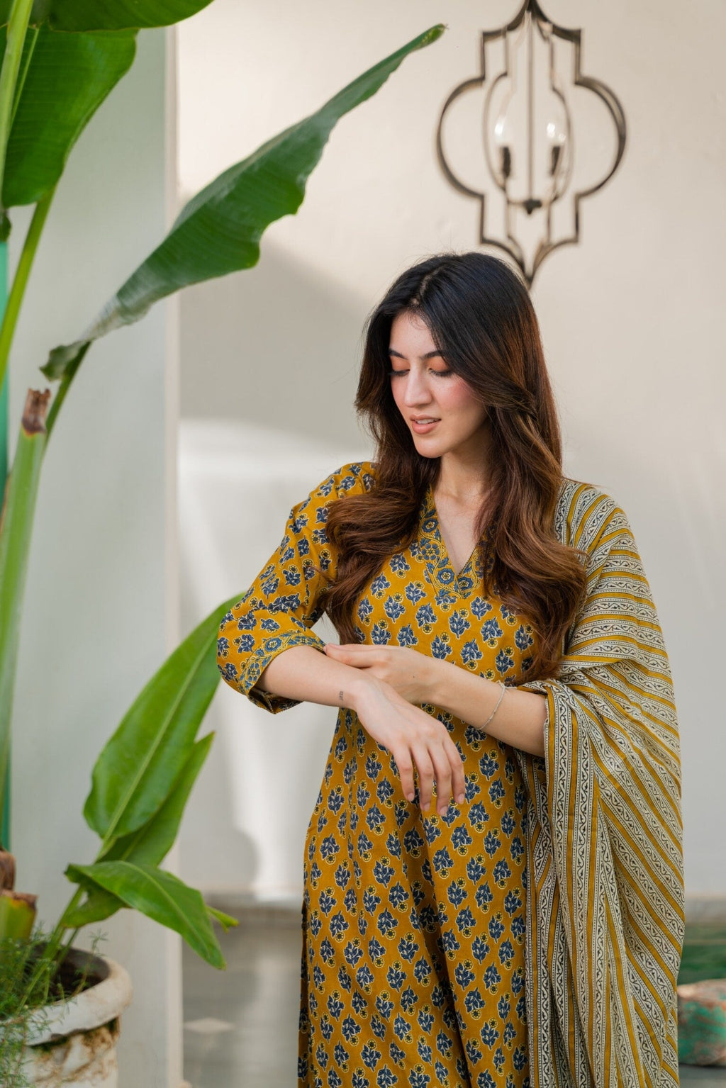Ochre Yellow Cotton suit set