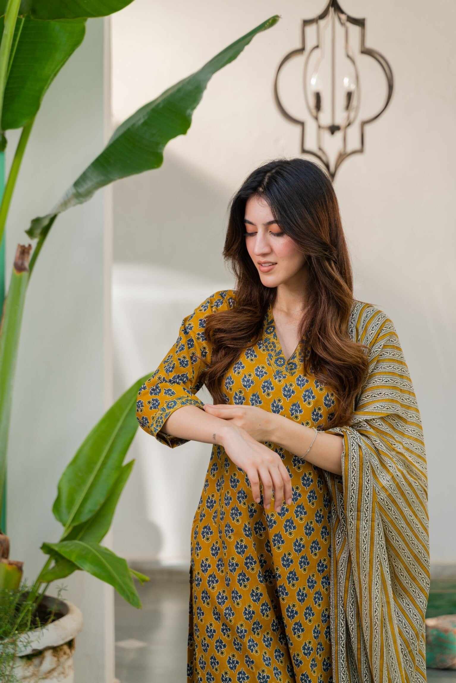 Ochre Yellow Cotton suit set