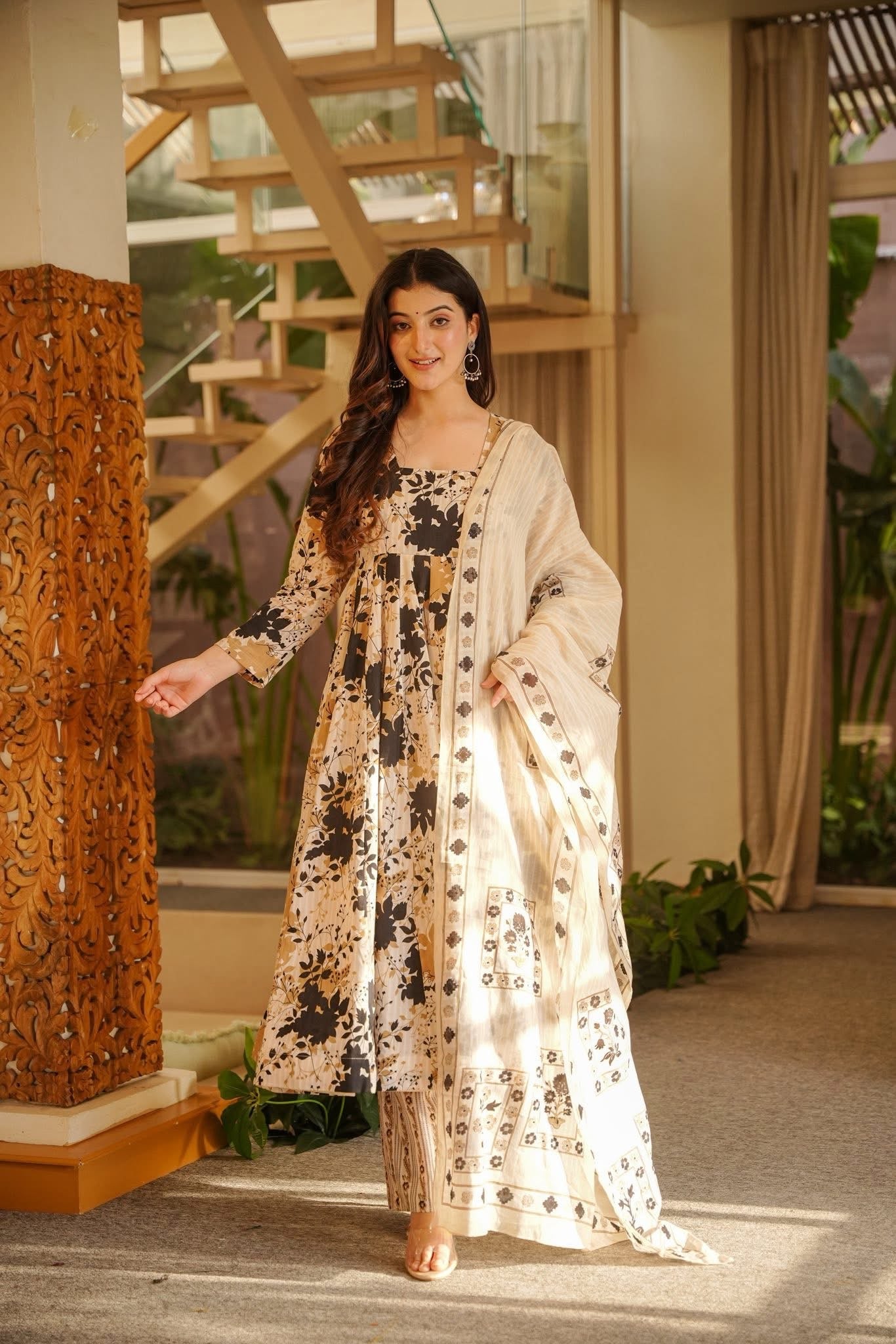Bhakti White Printed Anarkali Suit Set