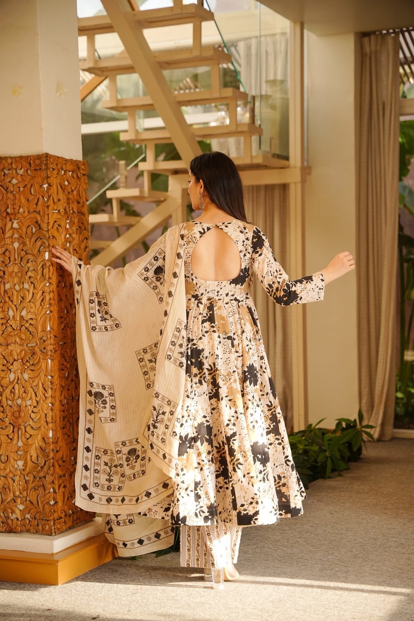 Bhakti White Printed Anarkali Suit Set