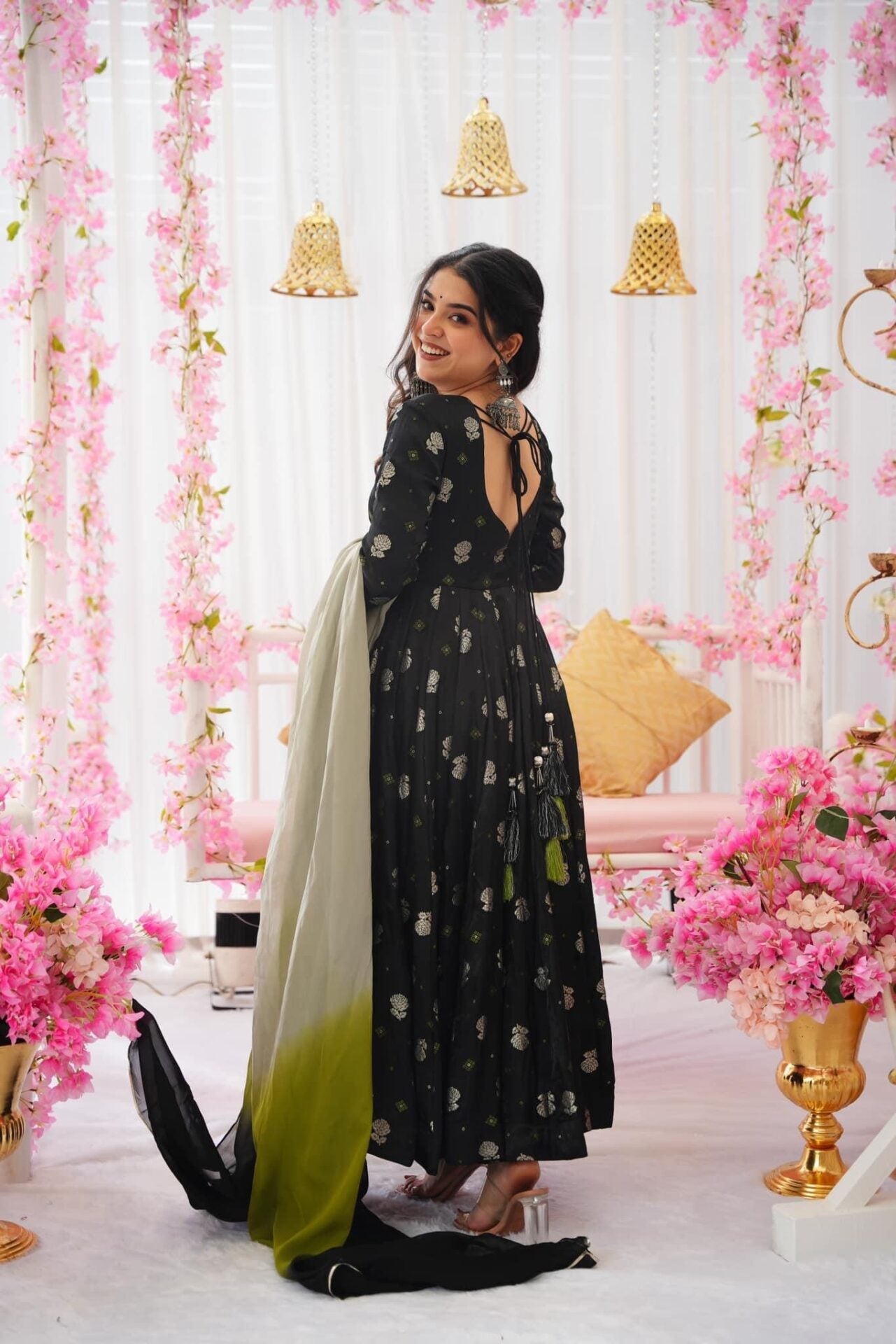 Noir black silk suit set