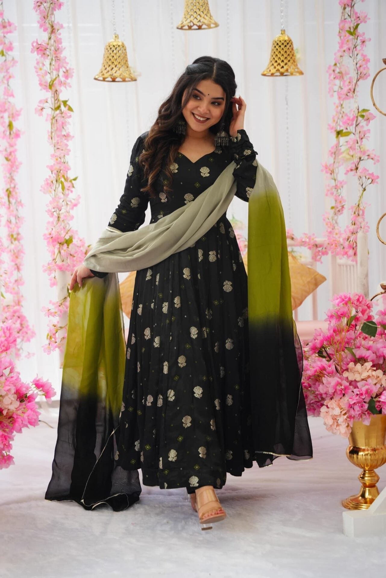 Noir black silk suit set