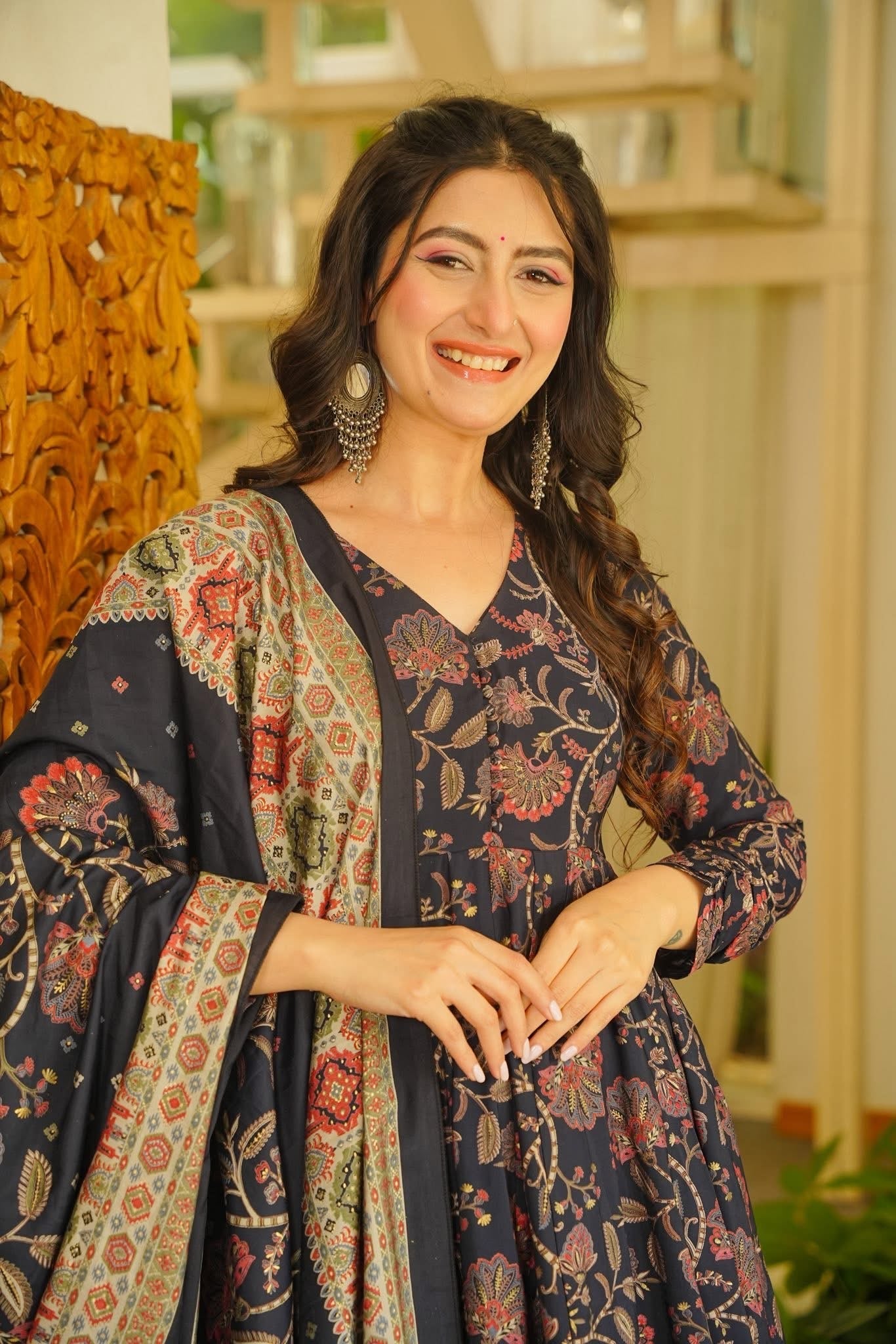Shilpika Floral Cotton Anarkali Suit Set