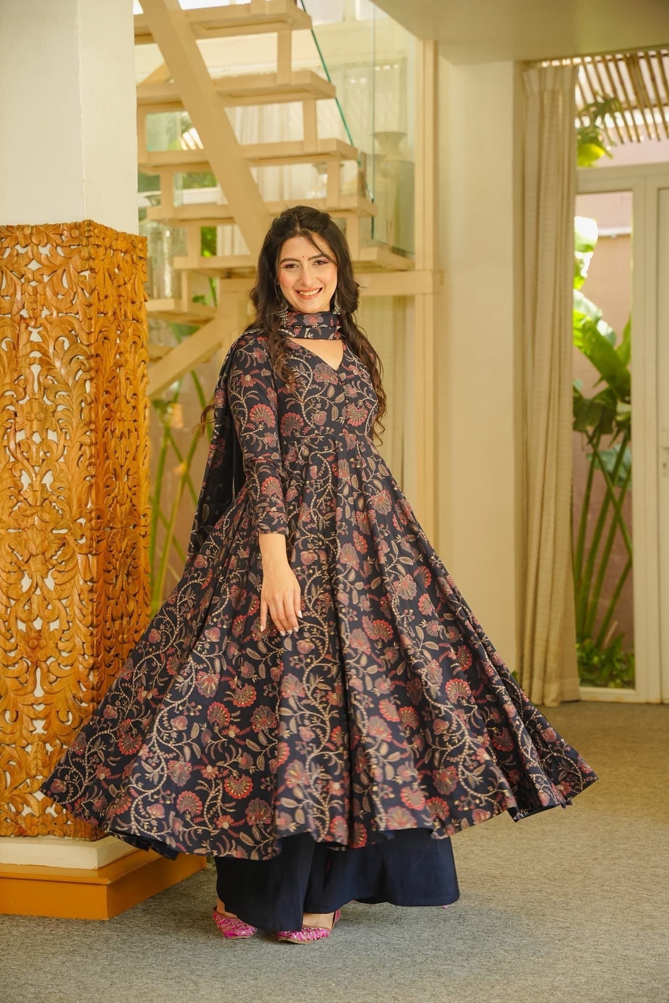 Shilpika Floral Cotton Anarkali Suit Set