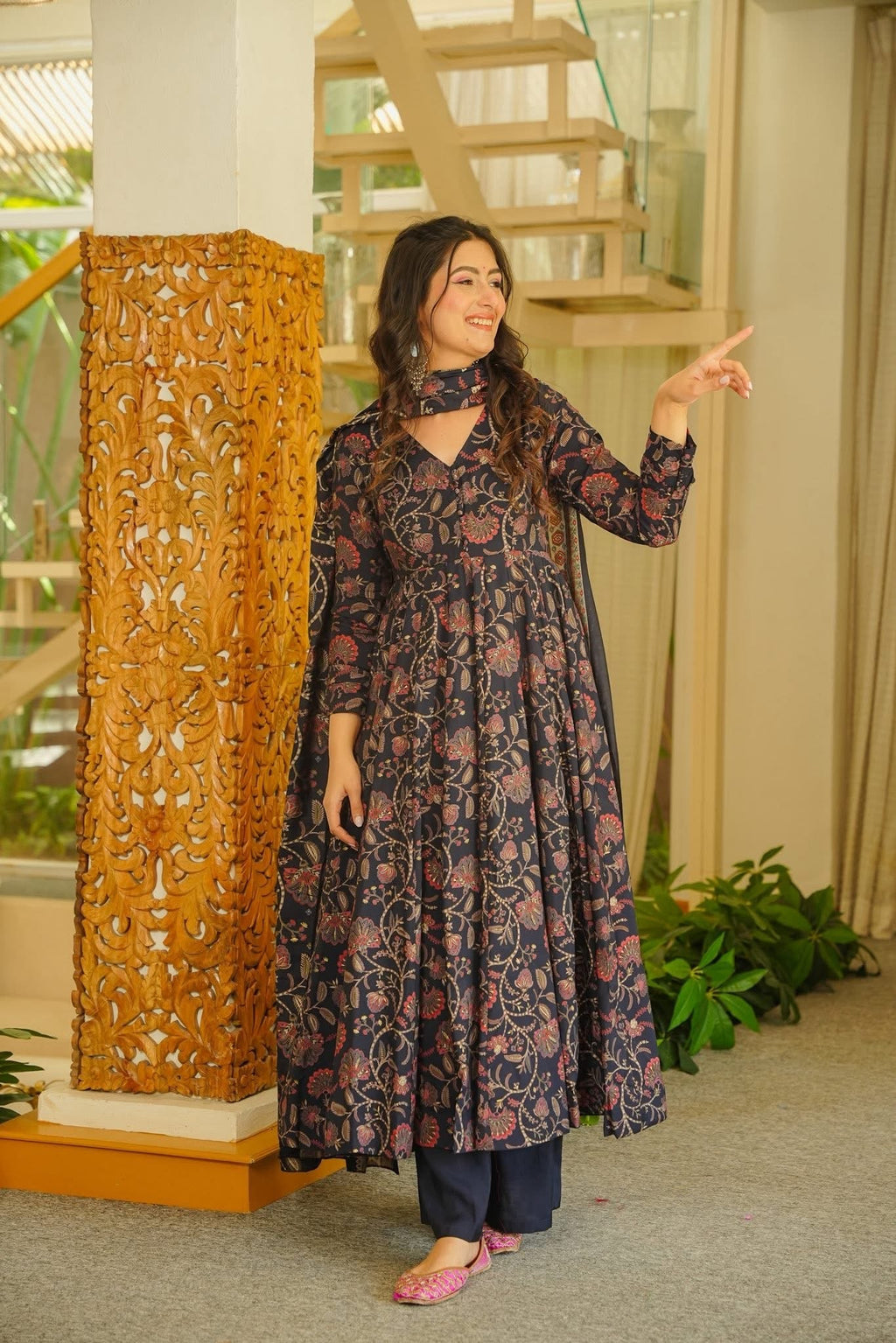 Shilpika Floral Cotton Anarkali Suit Set