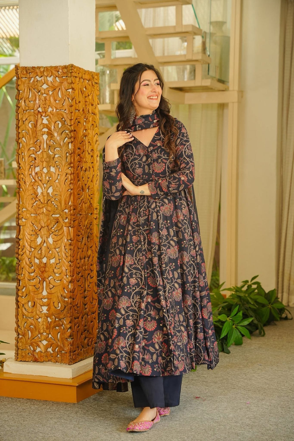 Shilpika Floral Cotton Anarkali Suit Set