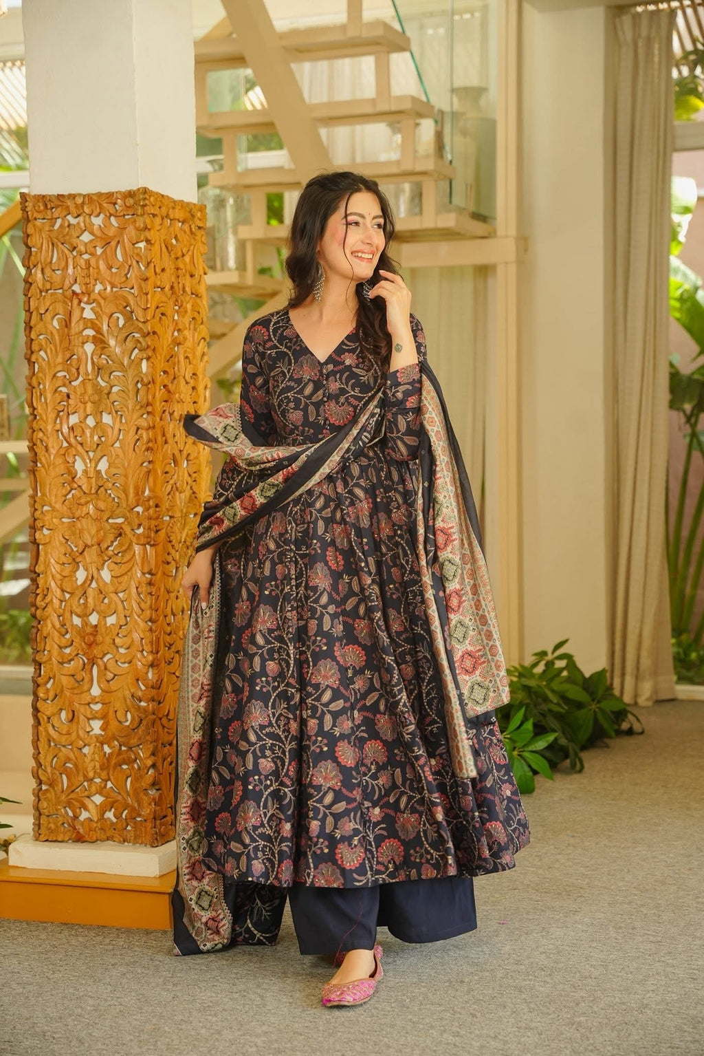 Shilpika Floral Cotton Anarkali Suit Set
