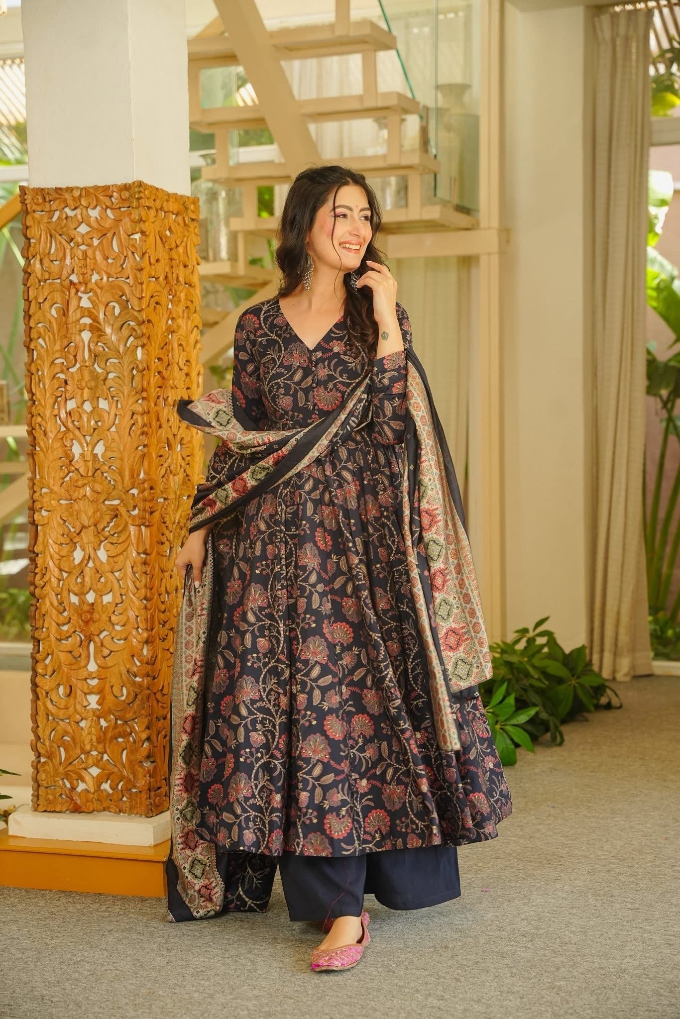 Shilpika Floral Cotton Anarkali Suit Set