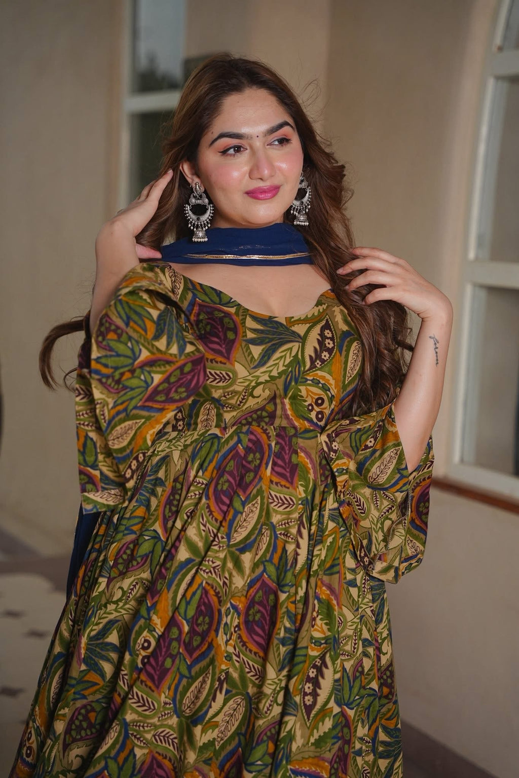 Rianika Floral Cotton Anarkali Suit Set