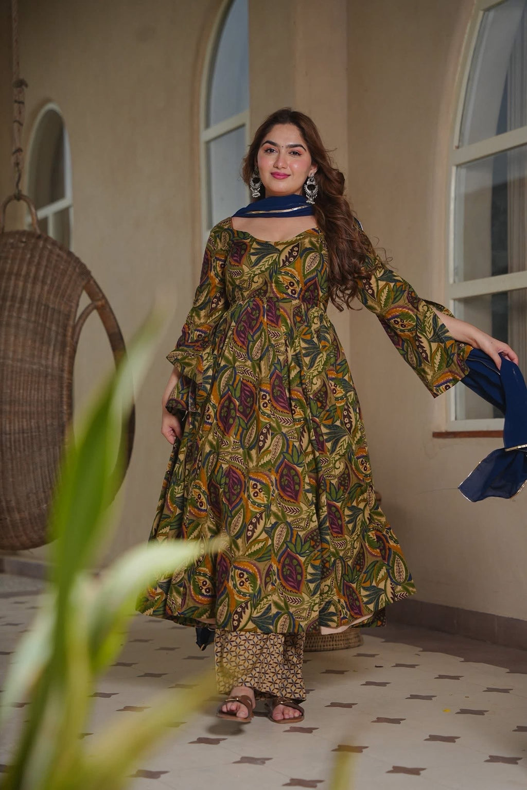 Rianika Floral Cotton Anarkali Suit Set
