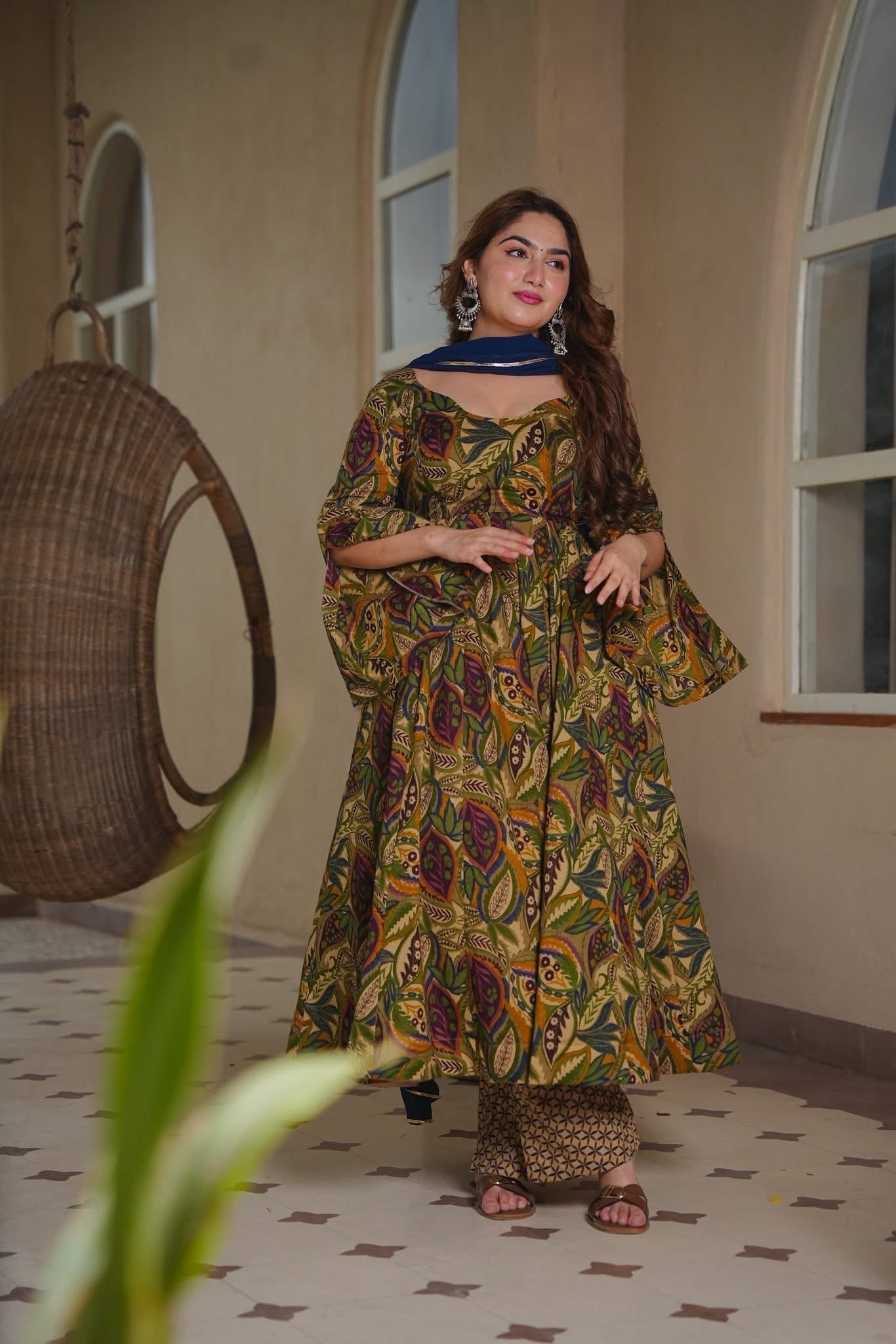 Rianika Floral Cotton Anarkali Suit Set