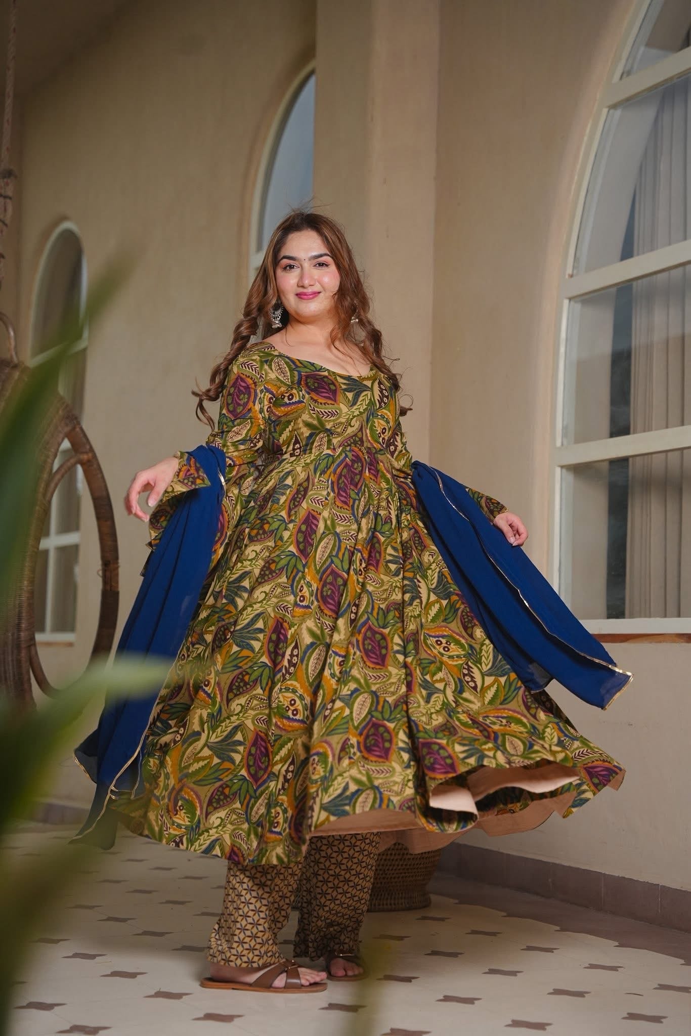Rianika Floral Cotton Anarkali Suit Set