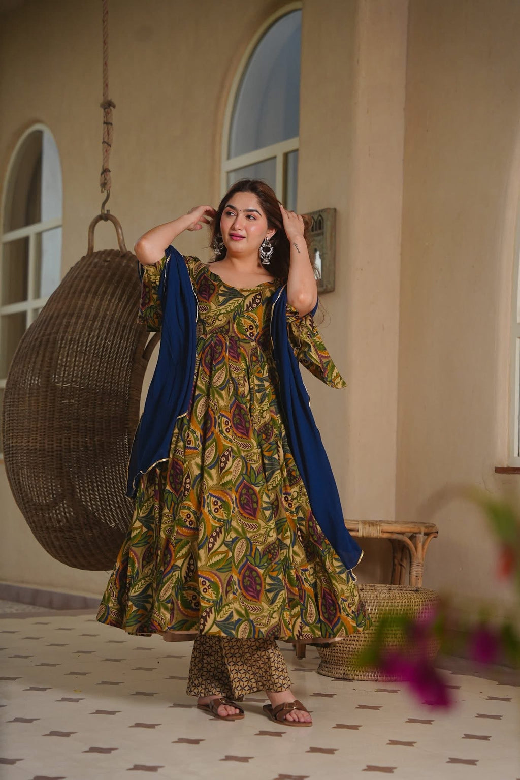 Rianika Floral Cotton Anarkali Suit Set