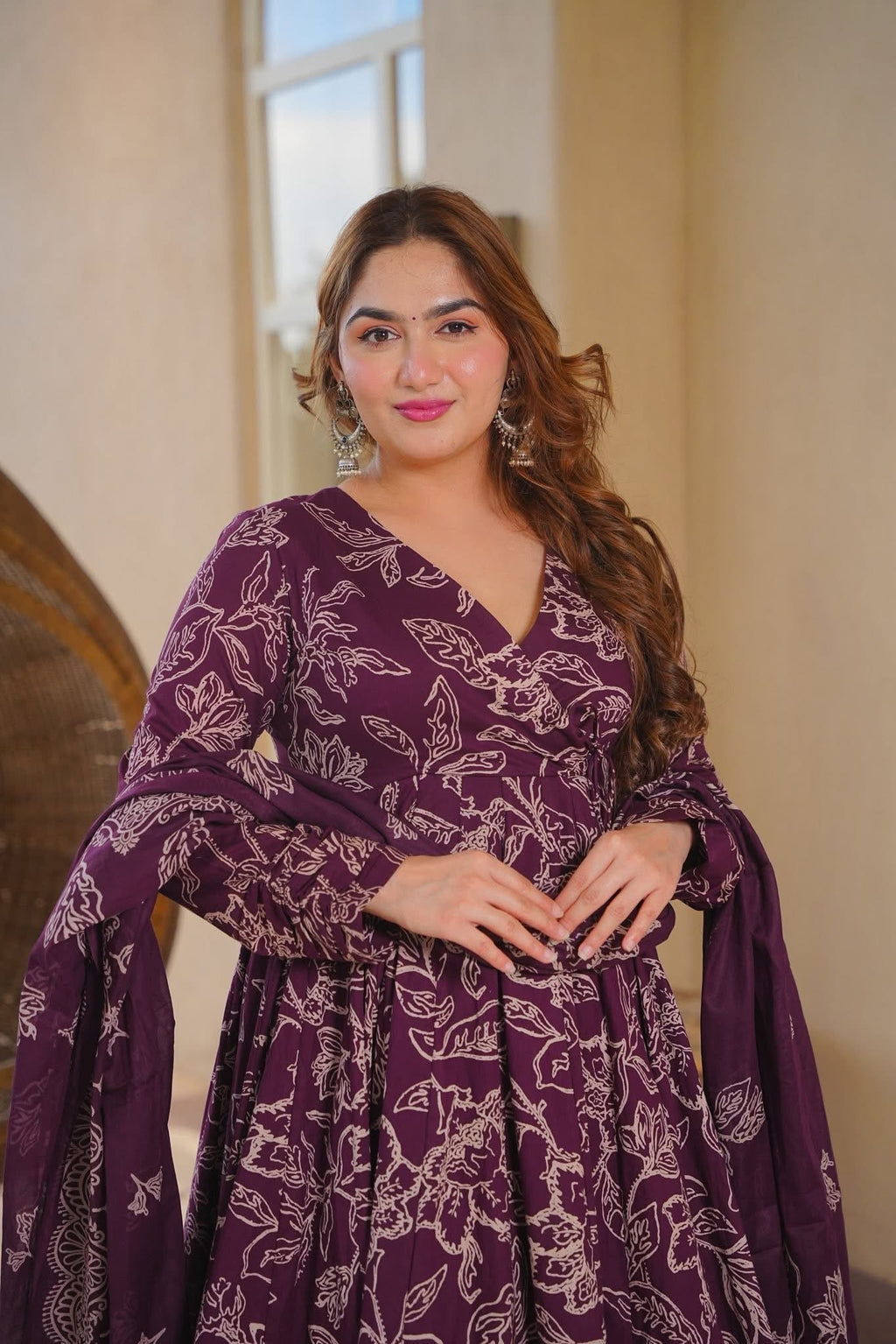 Omyra Printed Angrakha Cotton Anarkali Suit Set