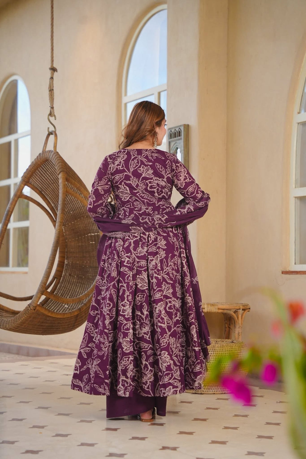 Omyra Printed Angrakha Cotton Anarkali Suit Set