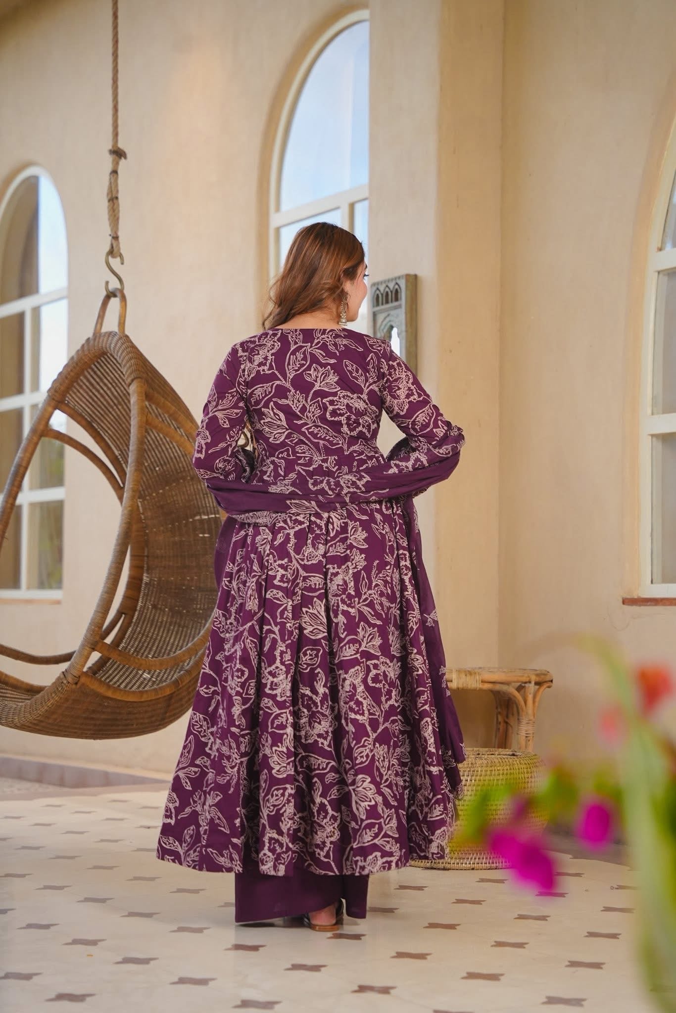 Omyra Printed Angrakha Cotton Anarkali Suit Set