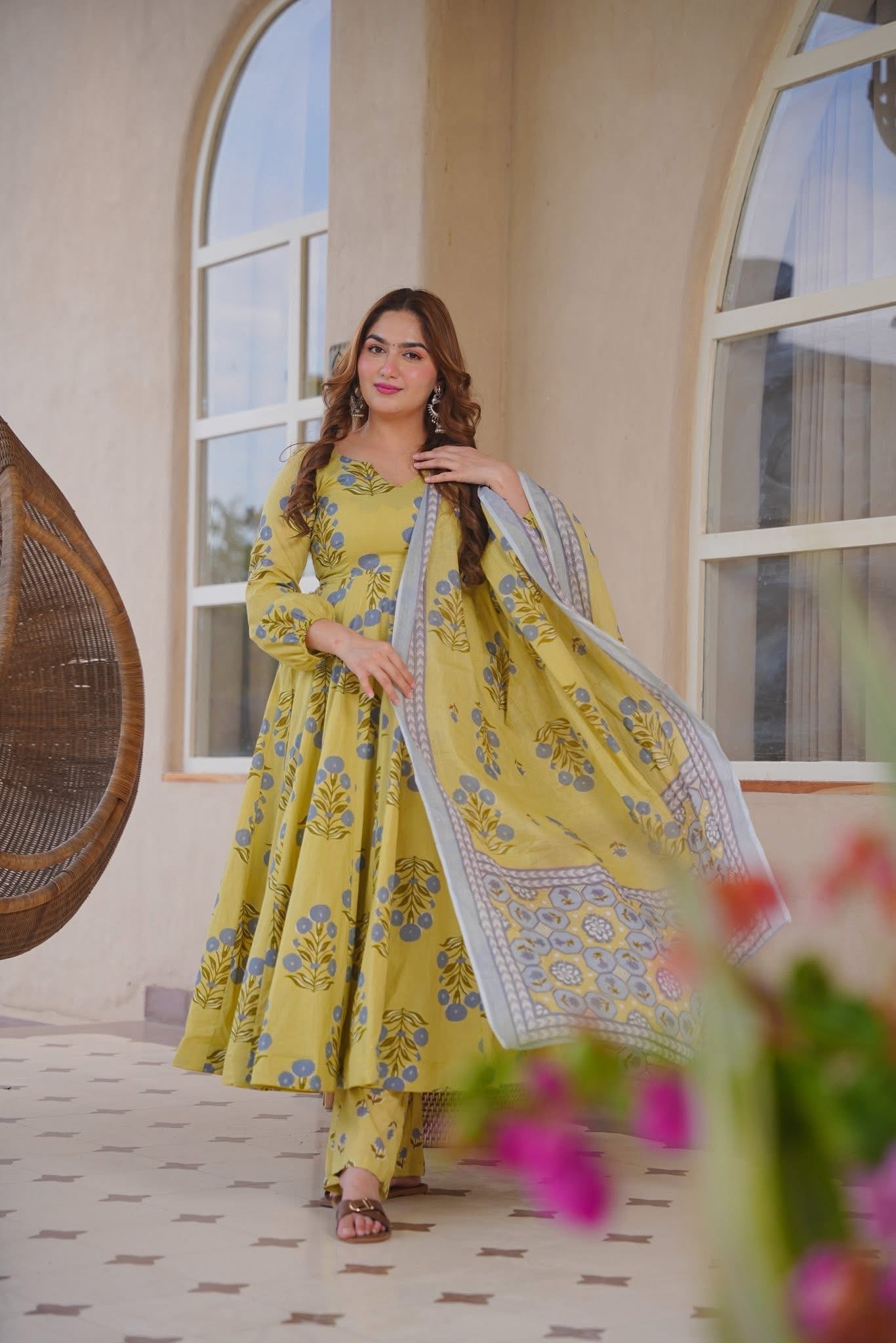 Faryal Printed Cotton Anarkali Suit Set