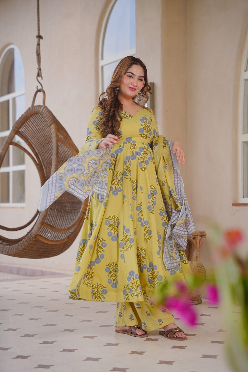 Faryal Printed Cotton Anarkali Suit Set