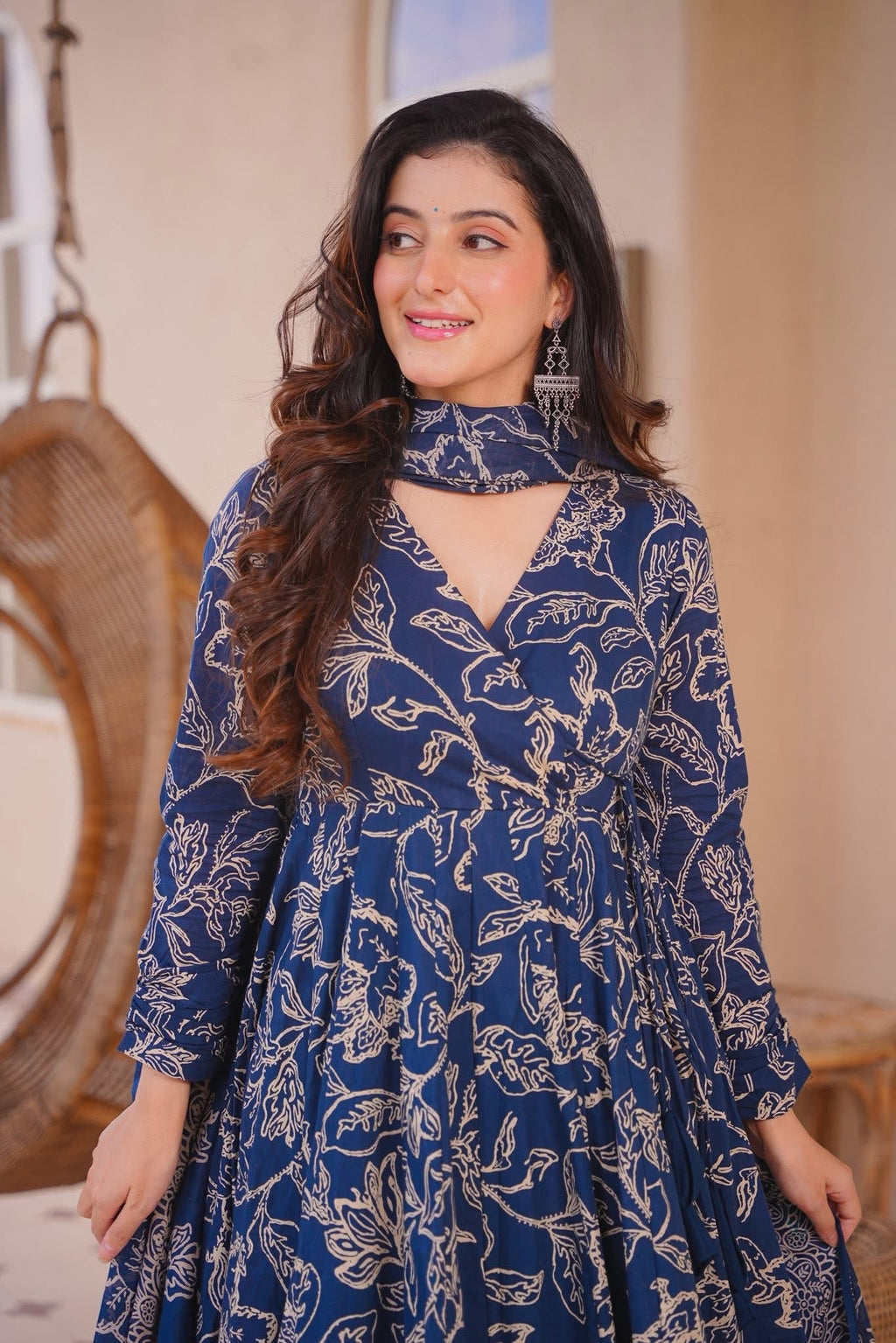 Soumika Blue Cotton Anarkali Suit Set