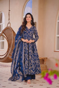 Soumika Blue Cotton Anarkali Suit Set