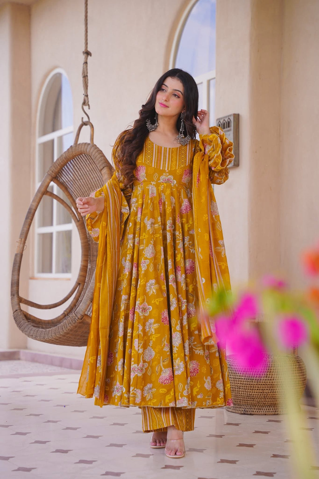Zerisha Floral Cotton Anarkali Suit Set