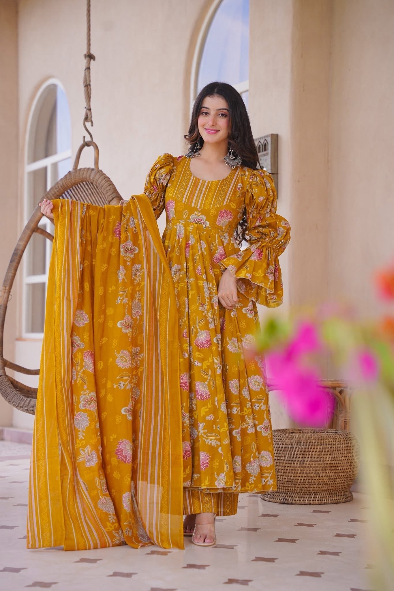 Zerisha Floral Cotton Anarkali Suit Set