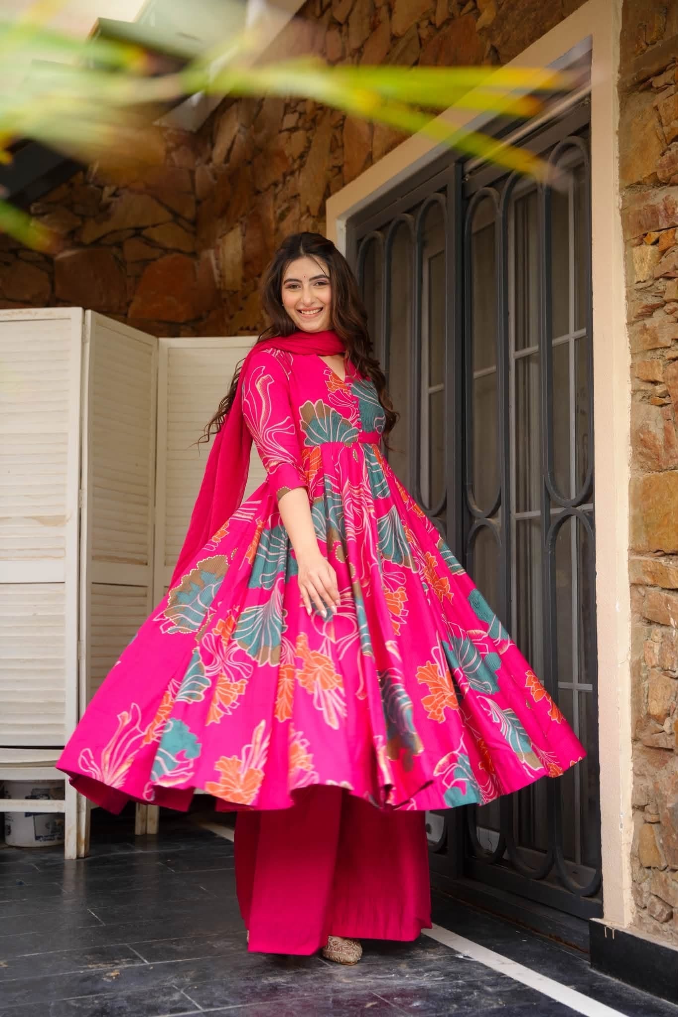 Vanya Pink Cotton Anarkali Suit Set