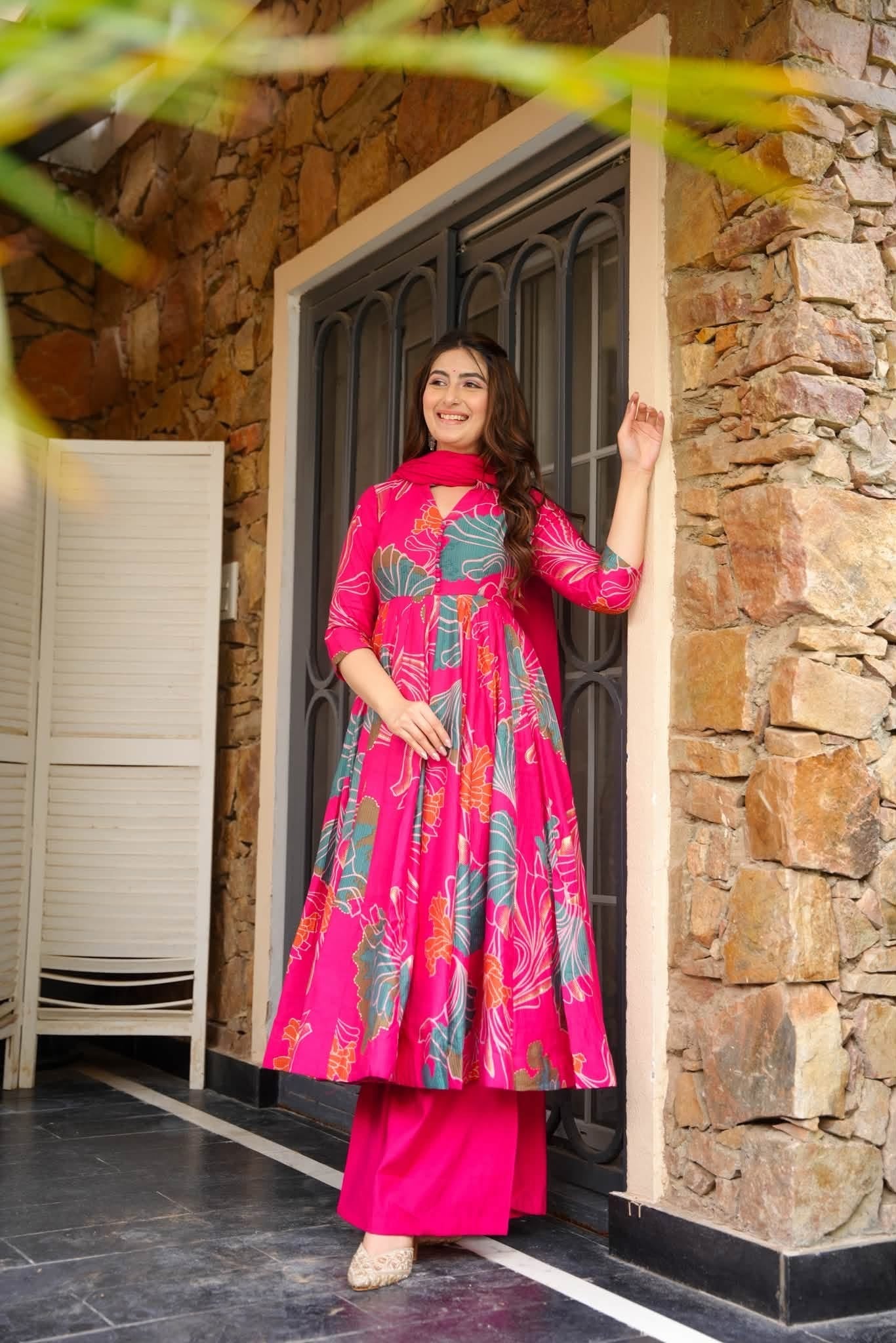 Vanya Pink Cotton Anarkali Suit Set