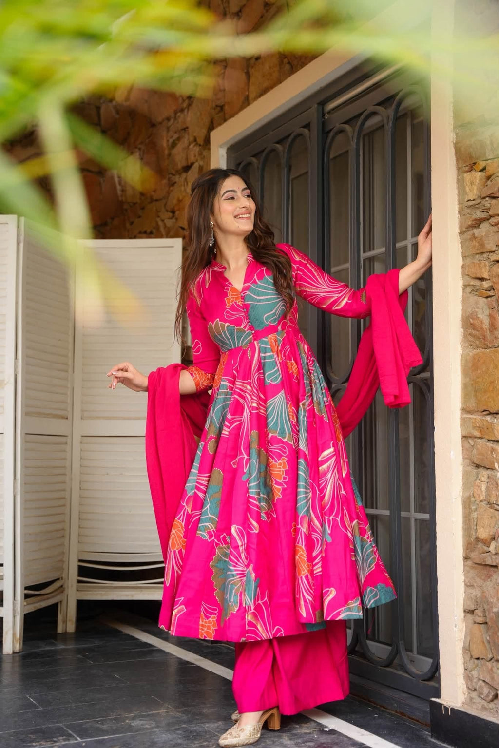 Vanya Pink Cotton Anarkali Suit Set