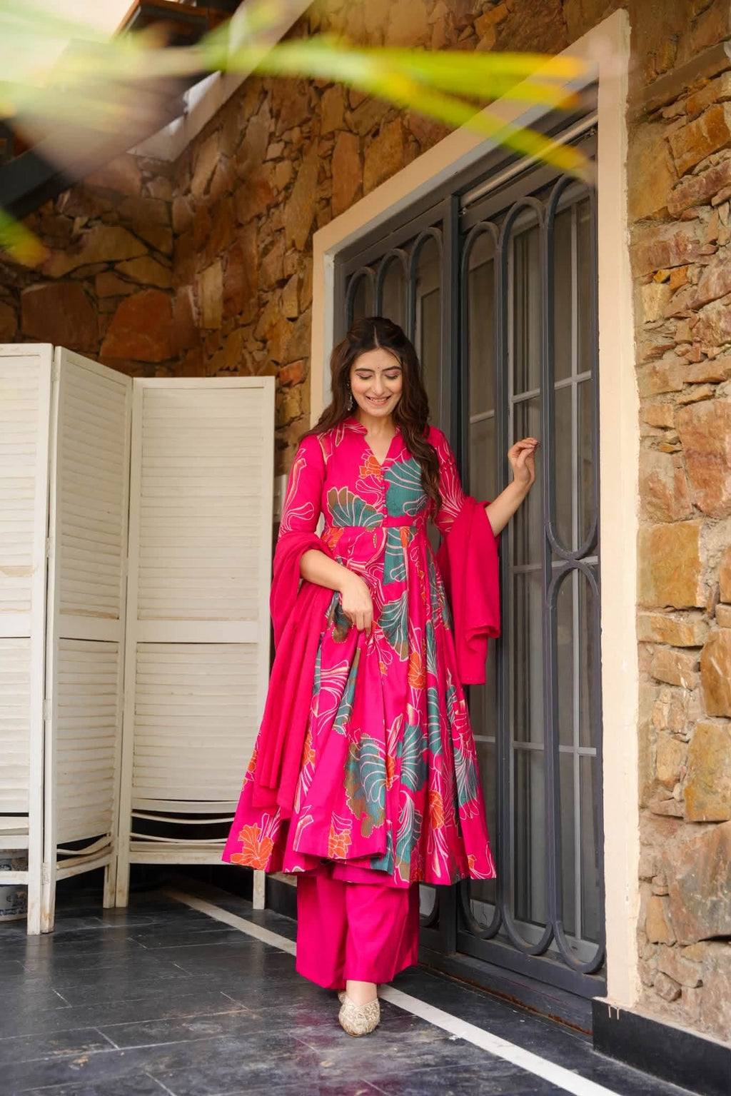 Vanya Pink Cotton Anarkali Suit Set